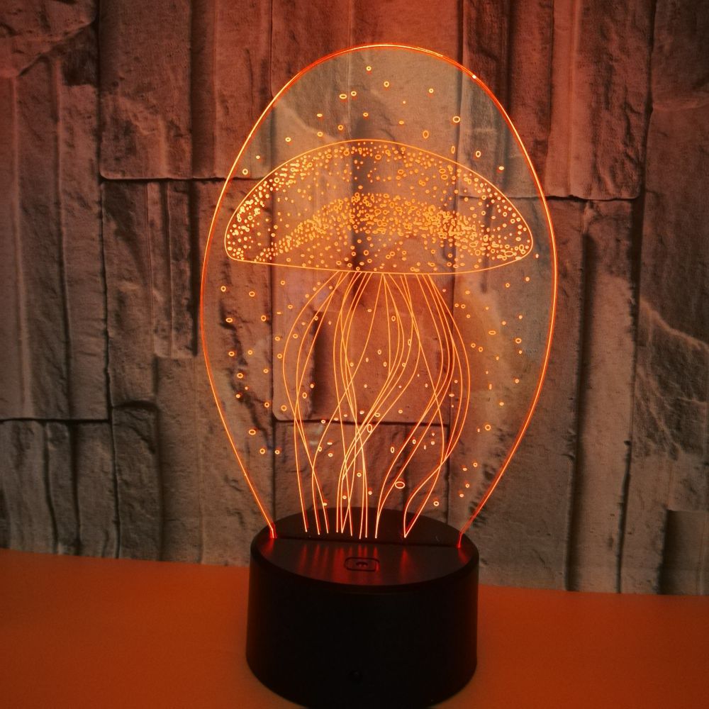 New jellyfish 3D night light remote control 3D light colorful touch led visual light gift atmosphere 3D table light - One Red Hill